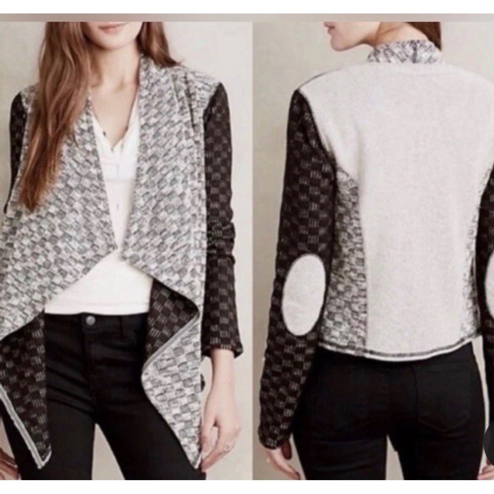 Anthropologie Saturday Sunday Cardigan S Grey Elbow Patch Waterfall Draped